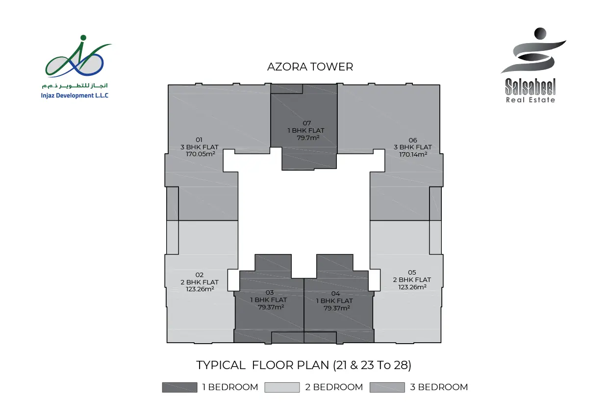Azora Tower typical floor plan, floors 21 and 23 to 28 (brochure page)