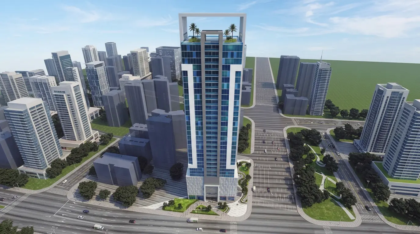 Render of Azora Tower podium and street