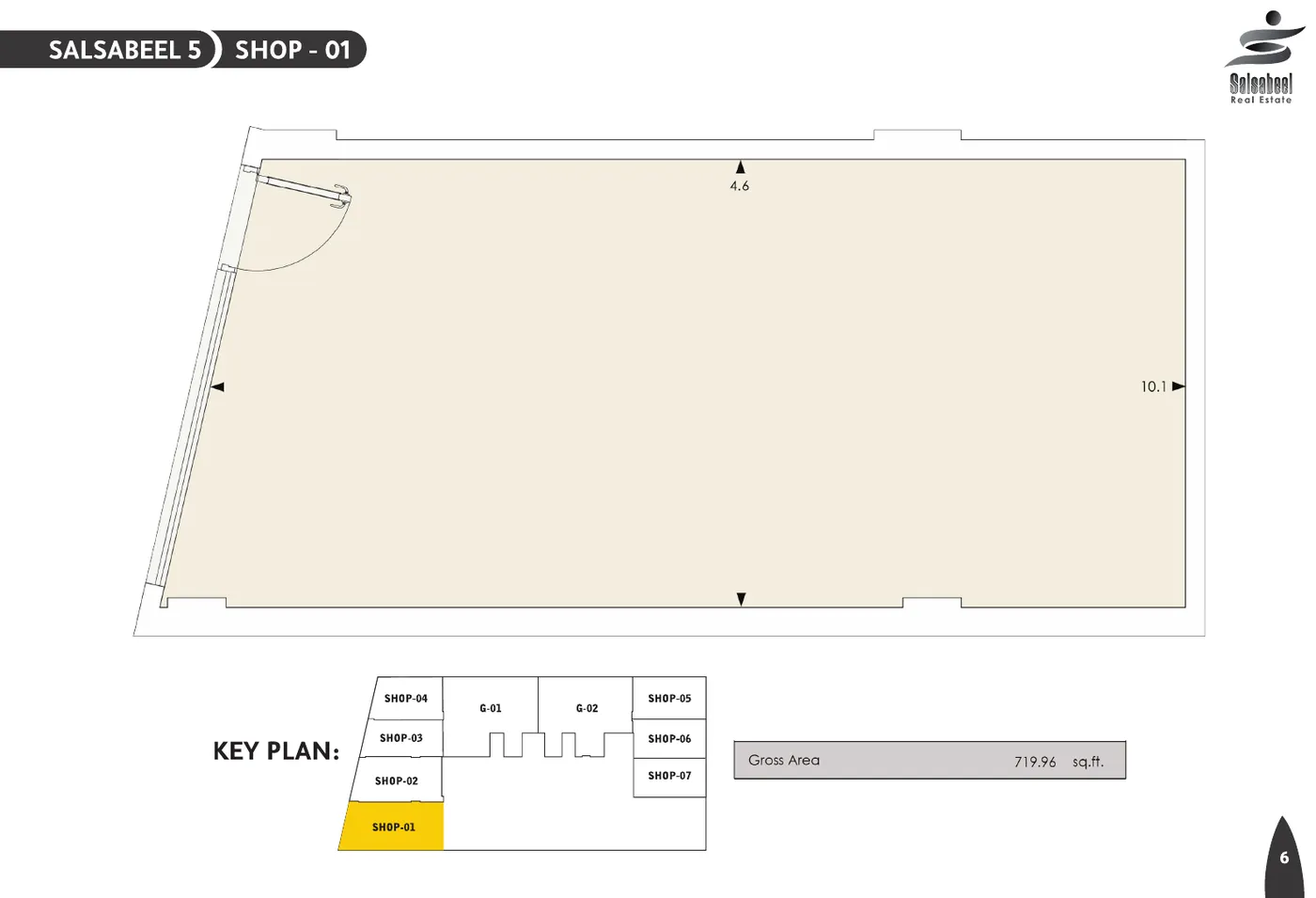 Brochure plan page: Salsabeel 5, shop 01