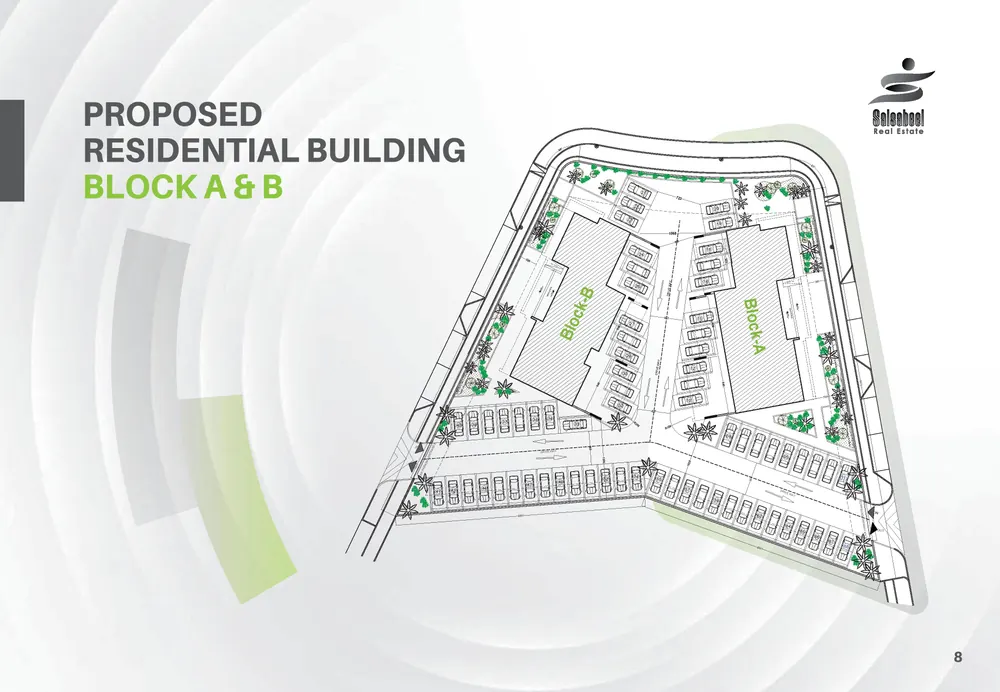 Brochure site plan of the two residential buildings, Block A and Block B